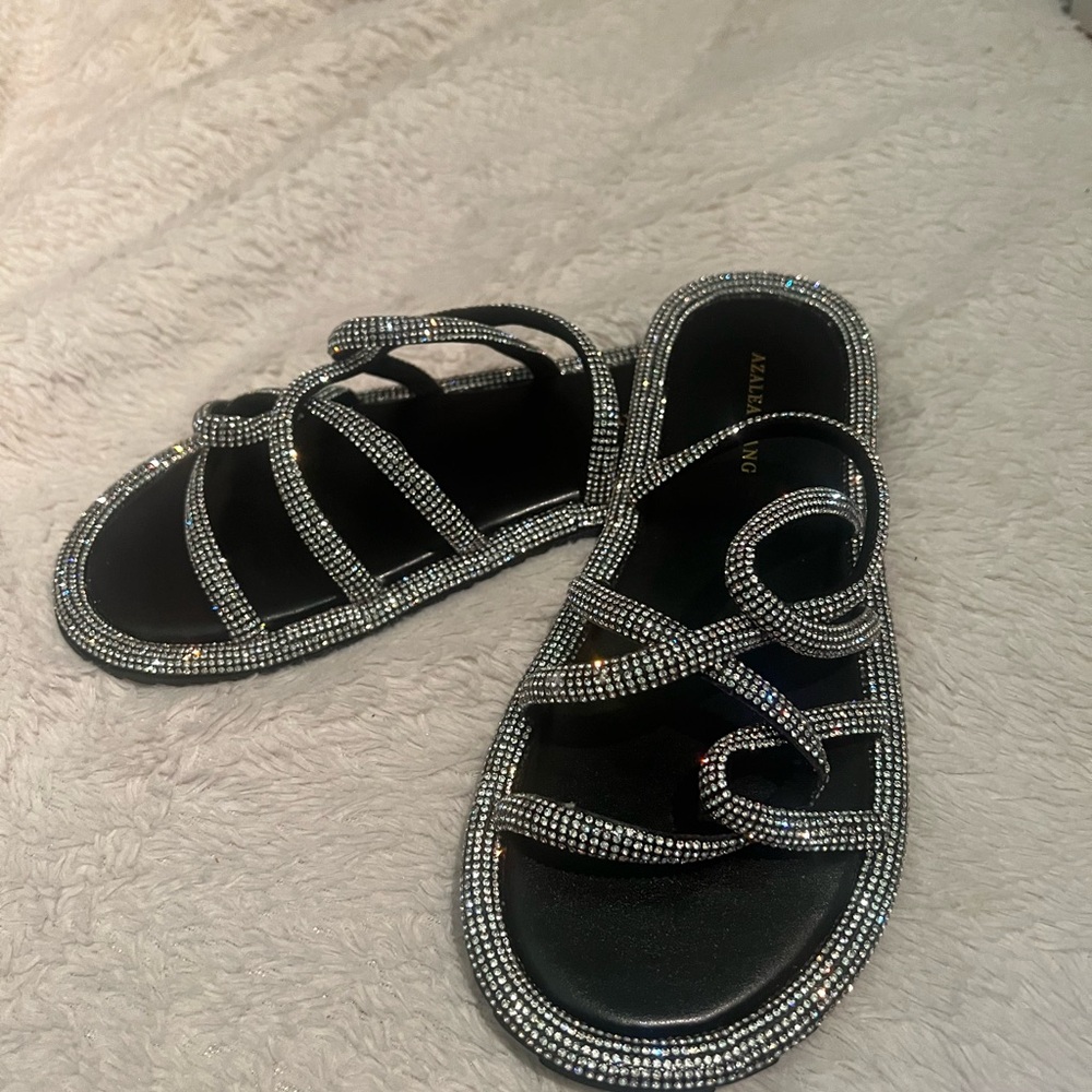 Black and Silver Criss-Cross Sandals with Glittery Straps